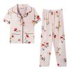 Factory Middle-Aged Pajamas Pink Flower Short-Sleeved Trousers Loose Large Size Can Be Worn Outside Loungewear Suit Women