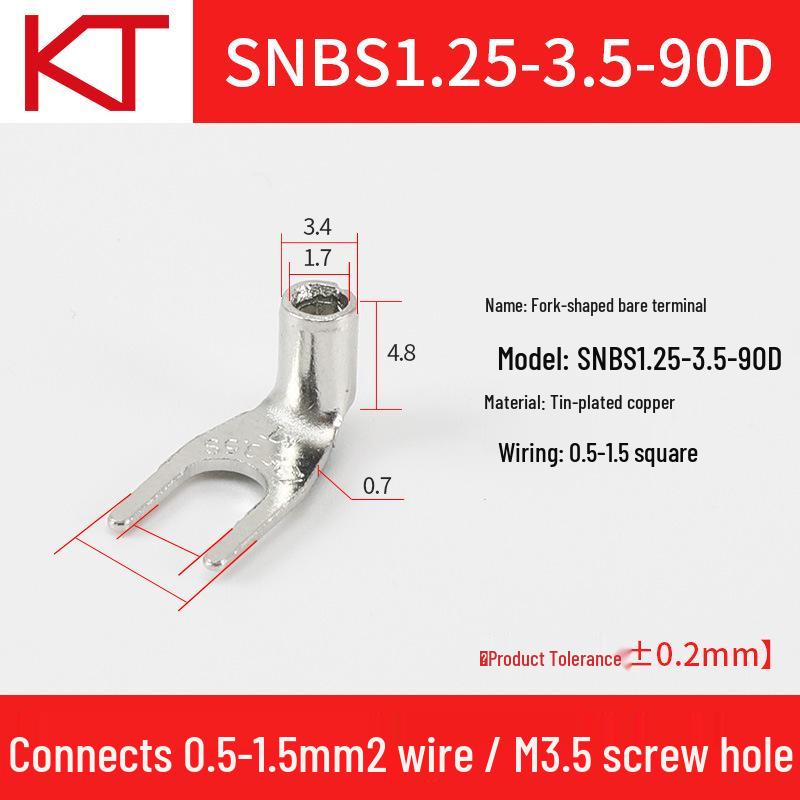 Kaitong 90° Fork Type Cold-Pressed Pre-insulated Copper Lug Terminal SNB1.25-3-4-5-6-8 U-Shape