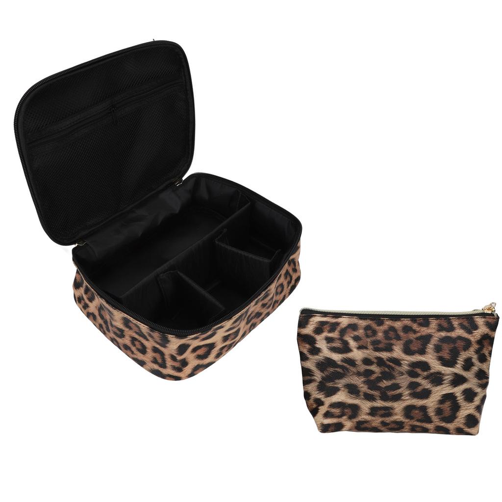 2pcs Leopard Print Makeup Bag Waterproof Multifunction Large Capacity Leopard Cosmetic Bag