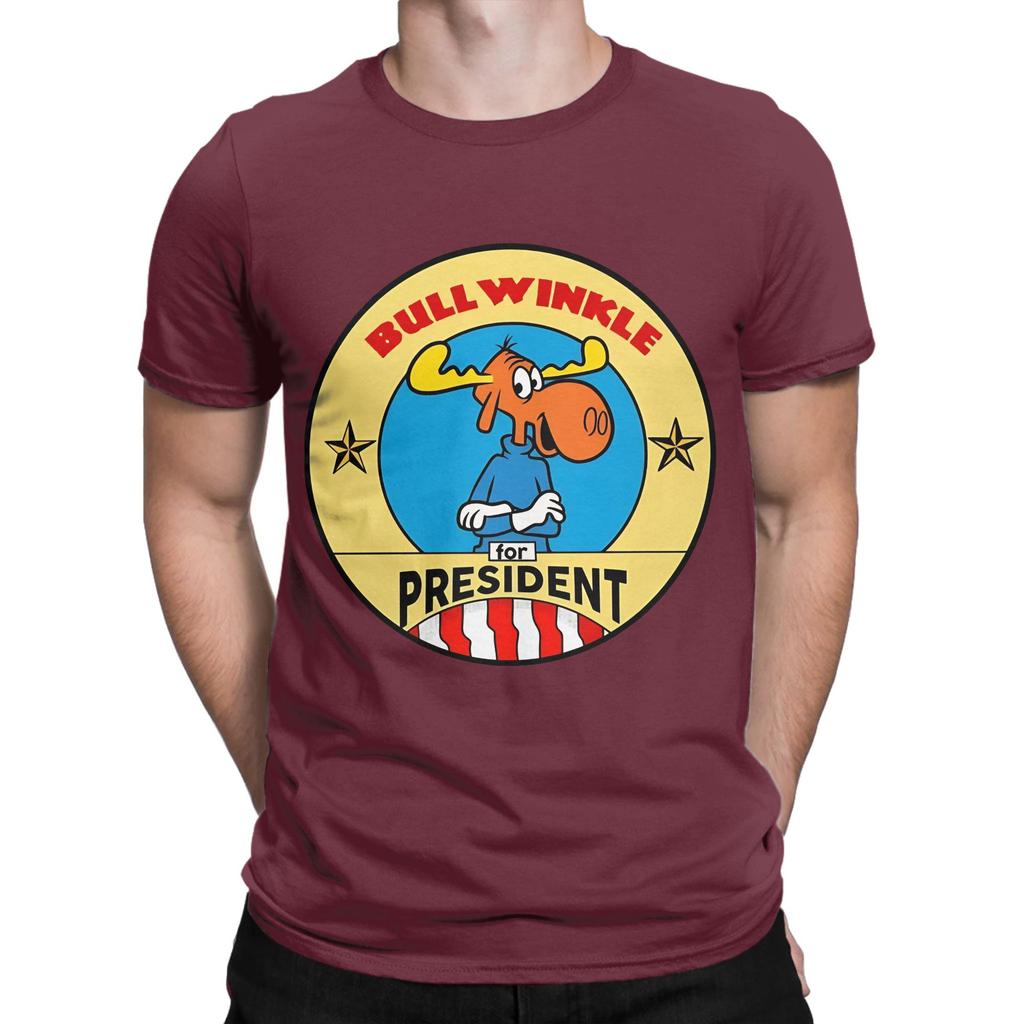 bullwinkle for president Funny Graphic 100 Cotton TShirt The Adventures of rRocky and Bullwinkle Tees Tops For Unisex
