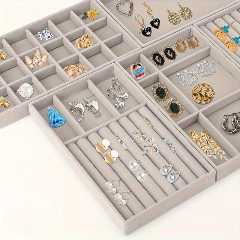 4pcs Jewelry Display Tray Gray Velvet Earrings Display Dust-proof Storage Props Drawer Jewelry Storage Box