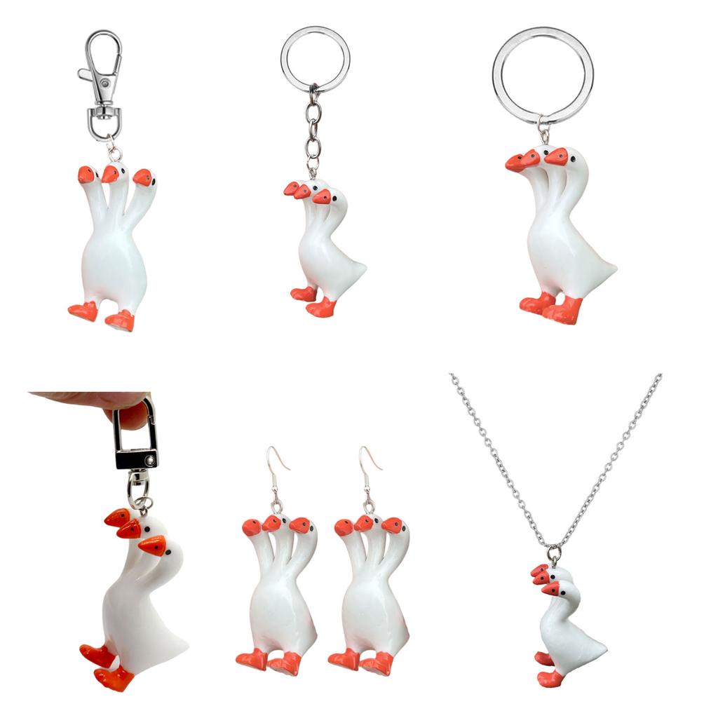 Stylish Drop Earrings Dangle Earring Goose with Three Heads Shape Keychain Necklace Perfect for Daily Life Parties Dates