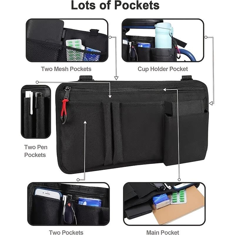 Oxford Cloth Wheelchair Storage Bag Multi Pocket Zipper Side Pouch For Barber Makeup Brush Home Travel Daily Organizer