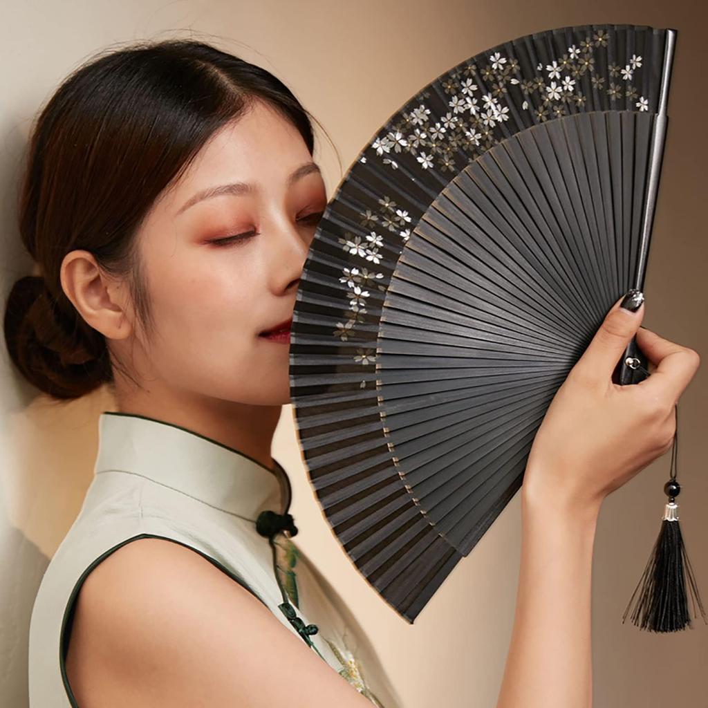 Jinchuan Folding Premium Business with Folding Case and Cherry Blossom and Rabbit Original Japanese Design and Cherry Blossom Women's Fan, Style,