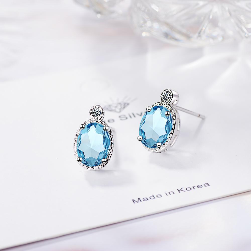 Oval 1.8 Carat Natural Sky Blue Topaz Birthstone Stud Earrings Genuine 925 Silver Fine Jewelry For Women Wedding Gift