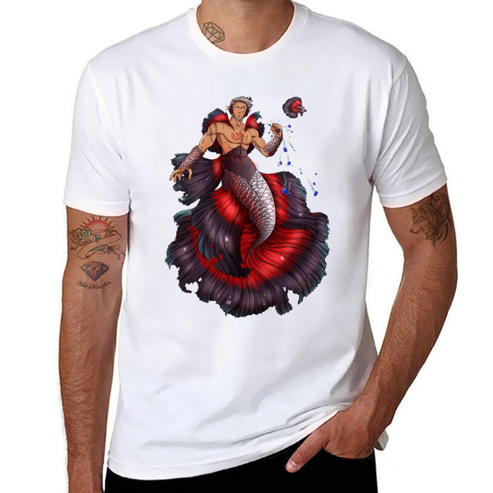 ГОРЯЧАЯ РАСПРОДАЖА Футболка с принтом «Русалка-бетта» Мужская футболка Графическая хлопковая футболка Упаковка футболок Мягкая и удобная Высококачественные футболки На заказ 4XL