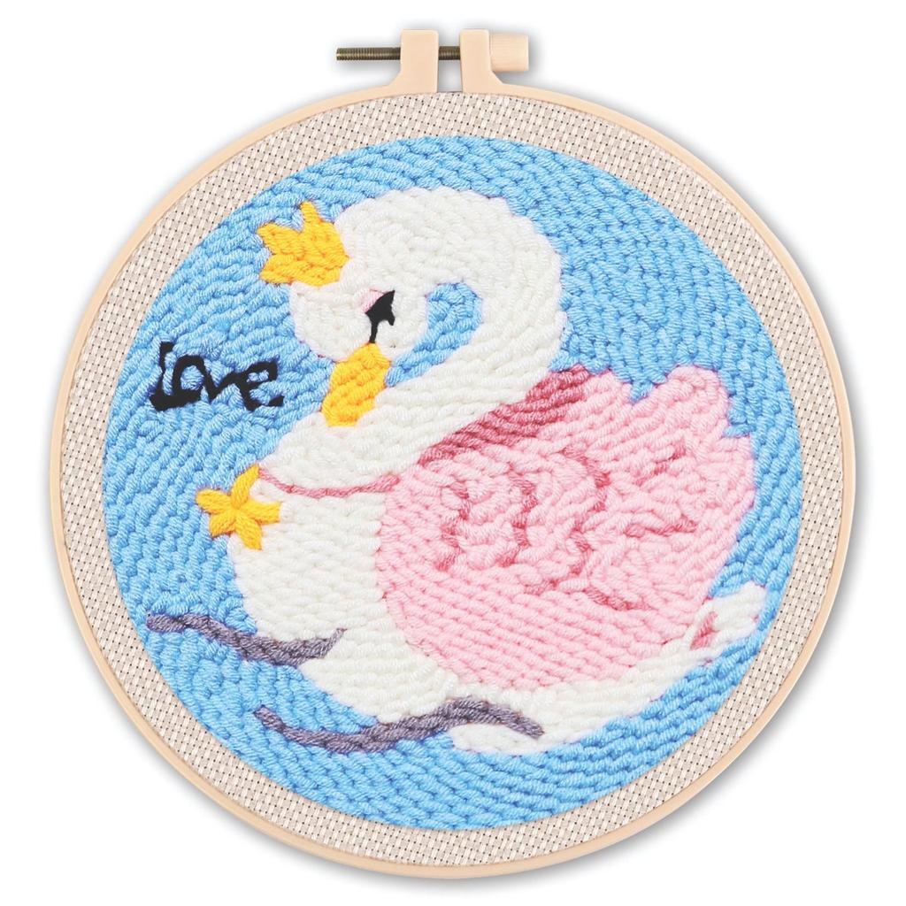 DIY Punch Needle Kits for Beginners Cute Cartoon Cow with Daisy Flower with Hoop Punch Needle Starter Craft Embroidery Set