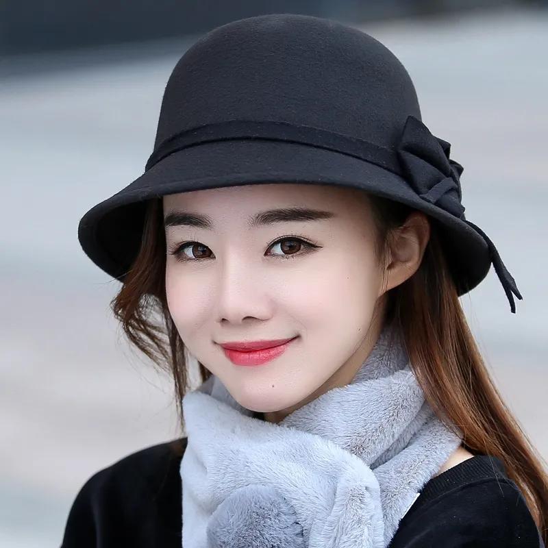 WTEMPO Women's Solid Color Warm Winter Bow Top Hats Office Ladies Outdoor Commuting Cold-proof Windproof Bucket Hats
