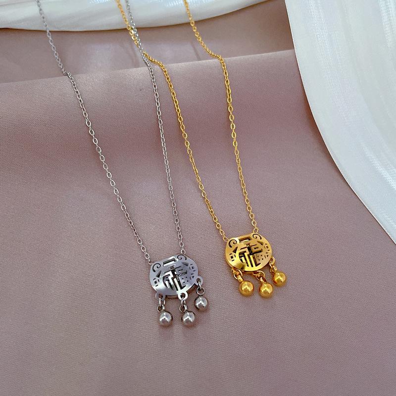 Minimalist Blessing Character Long Life Lock Furnace Real Gold Necklace Female Collarbone Chain With Jewelry