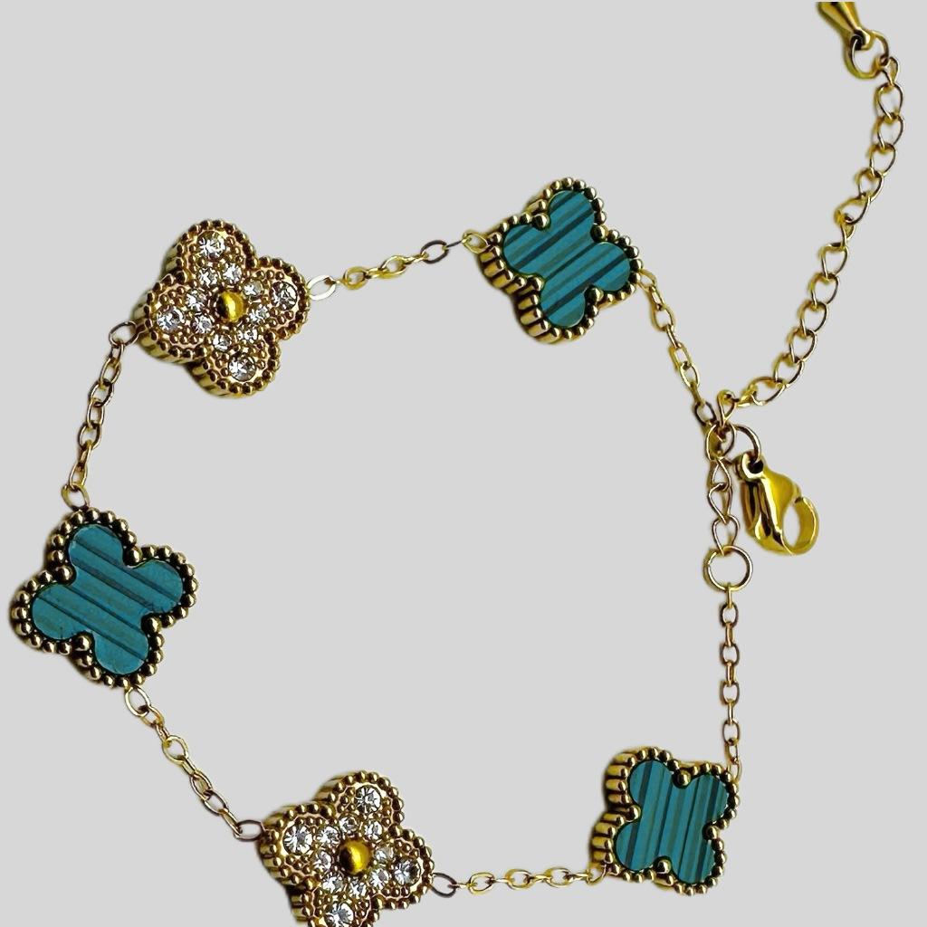 Náramek z titanové oceli Pět květů Čtyřlístek Pět květů Módní 18k Dámský náhrdelník