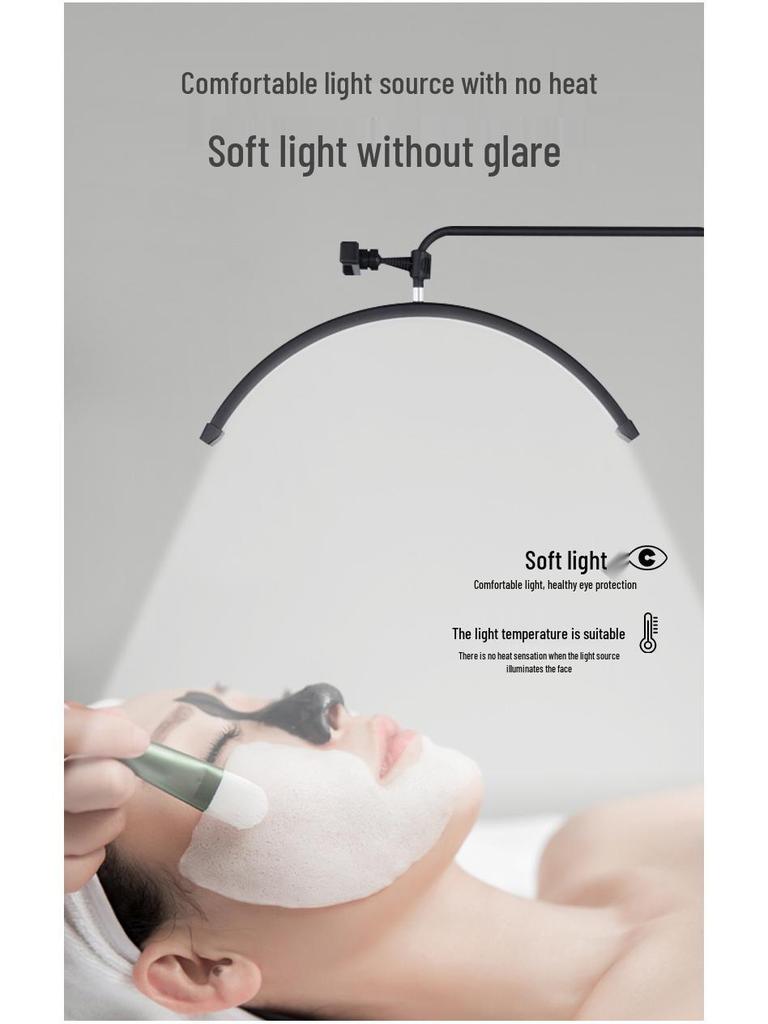 Beauty Salon Multi-Angle Half-Moon Floor Lamp for Manicure, Eyelash, Tattoo, Eyebrow, & Facial Lighting