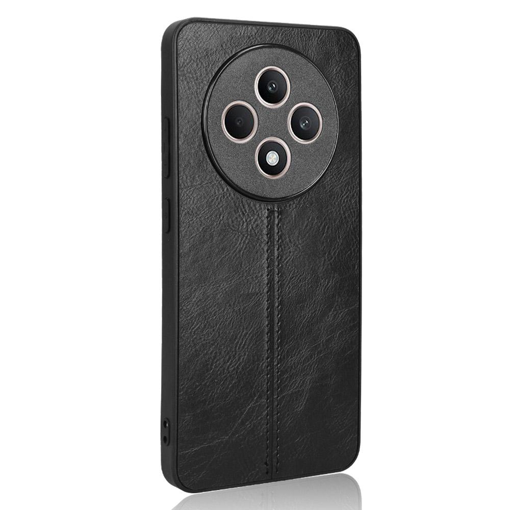 

For Oppo Reno12 F 4G Cell Phone Case Stitching Line PU Leather+PC+TPU Anti-Drop Cover Black