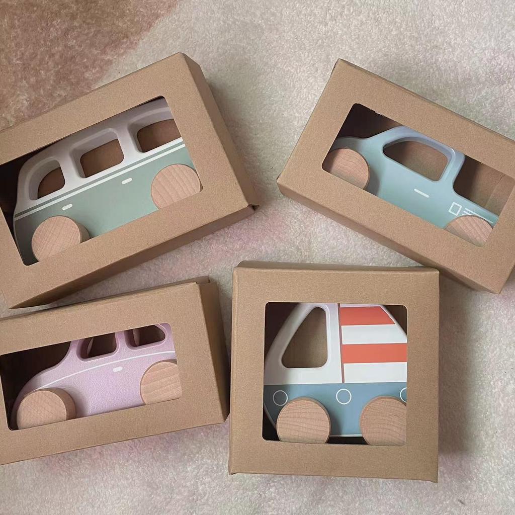 Wooden Inertial Pull-Back Car: Infant Early Education Push & Grasp Camping Car