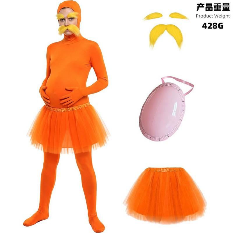 Kostým Lorax Oranžová kombinéza s vousy Sukně Halloweenský Cosplay Outfit