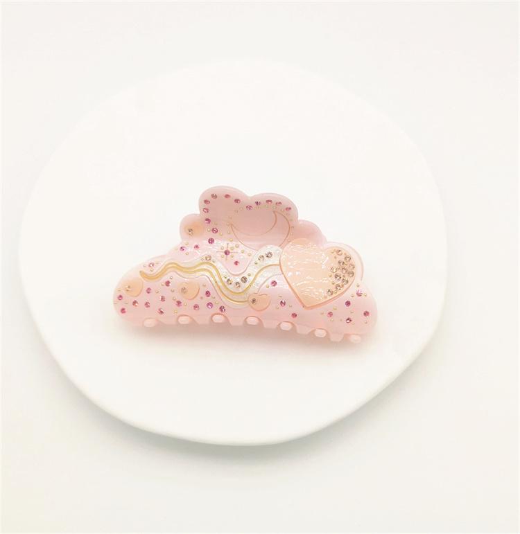 Unique Desgin Medium Size Acetic Acid Heart and Cloud Hair Claw Clips Rhinestone Hotfix Glitter Hair Clamps