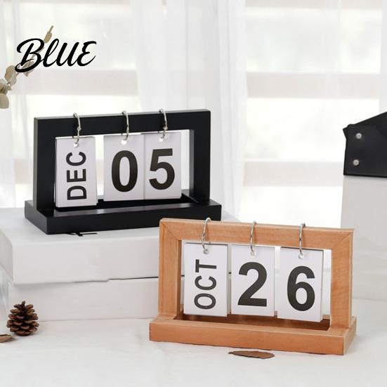 Desktop Calendar with Ornament Decor Metal Perpetual Solid Wood Iron Ring Rust-Resistant Wooden Rust-resistant