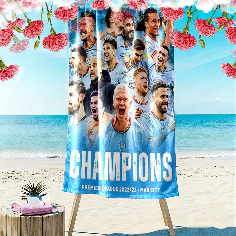 Manchester City Aufdruck Strandtuch, Großes Weiches Schnelltrocknendes Handtuch für Strand Camping Schwimmen
