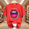 Sexy Colorful Diamonds Lip Print Women T Shirt Short Sleeve O Neck Loose Women Tshirt Ladies Tee Shirt Tops