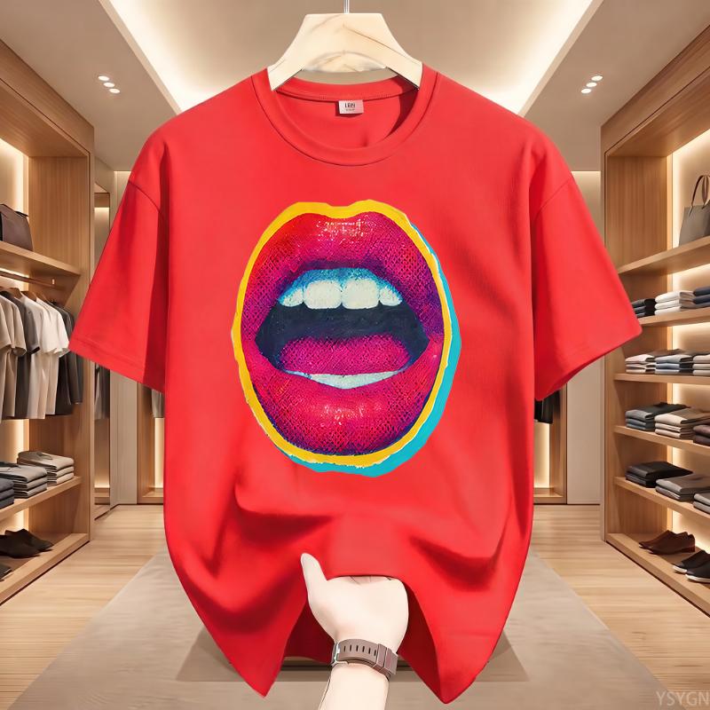 Sexy Colorful Diamonds Lip Print Women T Shirt Short Sleeve O Neck Loose Women Tshirt Ladies Tee Shirt Tops