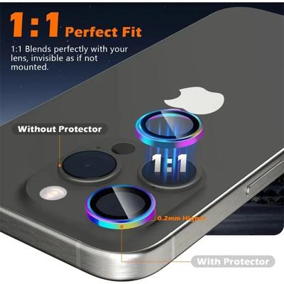 1 Juego de Vidrio Templado HD con Purpurina Película Protectora de Lente de Cámara Para IPhone 17Air 16 15 14Plus 13 12 ProMax Anillo Metálico Antiarañazos Cubierta de Lente