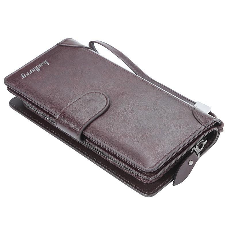 Men s Long Wallet European American Multifunctional Retro Zipper Clutch With Grab Bag Buckle Handle 20X10X3 кофейный