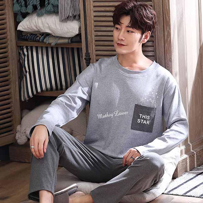 Men Pajamas Set Long Sleeve Pijama for Male L-3XL Size Homewear  Cotton Loungewear Nightie Sleepwear Man Pyjama