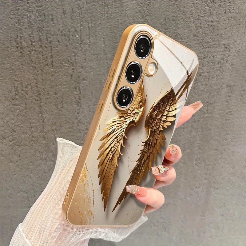 Fashionable And Personalized Metal Double-Wing Pattern Glass Phone Case for Galaxy S22 S23 S23 Ultra S24 S24 FE S24 Ultra S25 S
