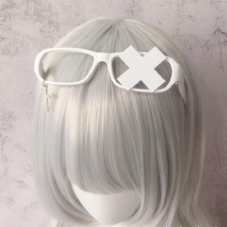 Anime Cosplay Costume Subcultures Crucifix Glasses Frame Funny Novelty Eyewear Gothic Crosses Glasses Frame White