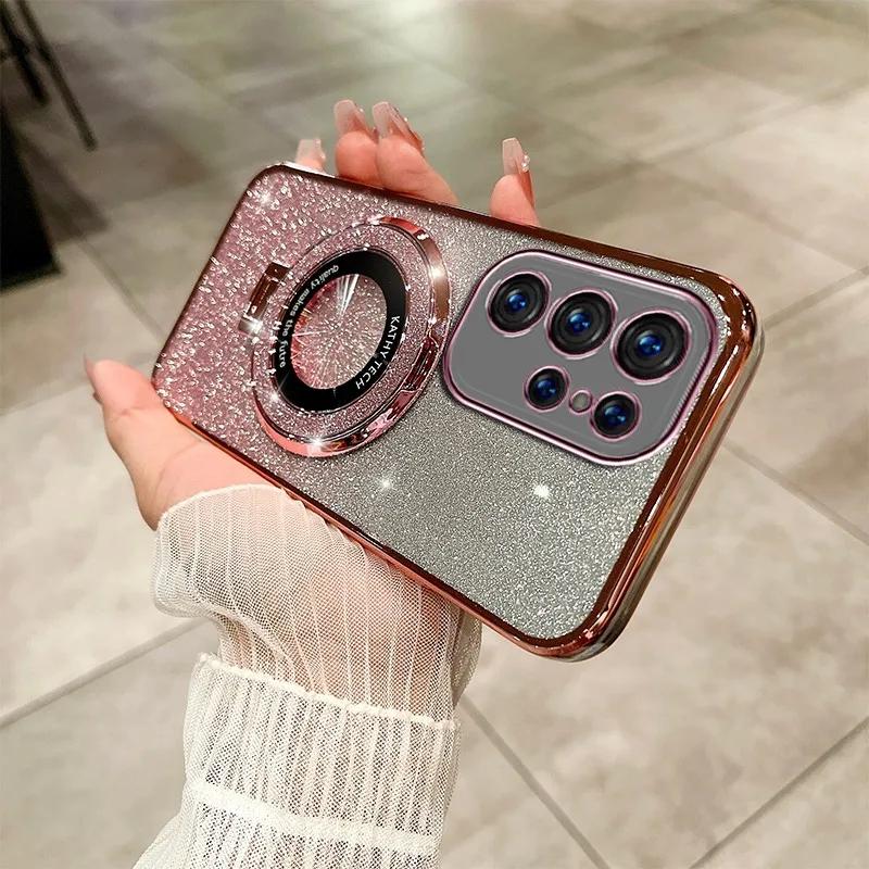Luxury With Bracket Glitter Case For Samsung Galaxy S25 S24 S21 S22 S23 FE Ultra case For A36 A16 A56 A26 A15 Case Holder Cover