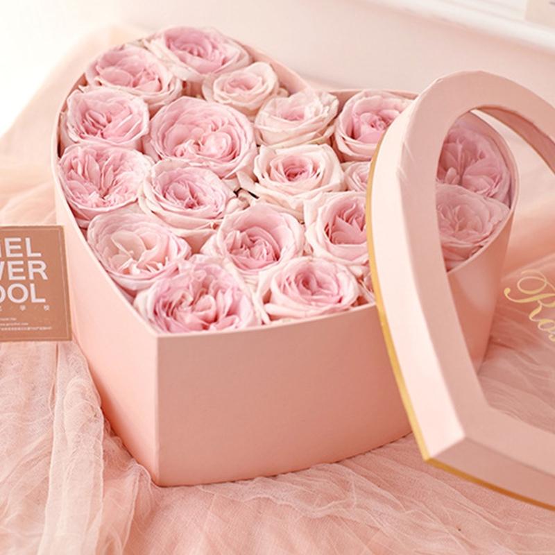 2pcs  Creative Flower Box Heart Shaped Hot Stamping Paper Florist Packaging Rose Gift Case for Anniversary Party Dropshipping
