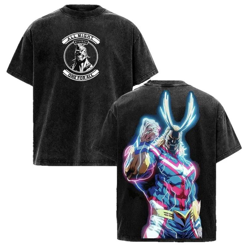 

All Might Print T-shirt Anime My Hero Academia Clothing Men Women Cotton Tshirts Retro Washed T Shirt Harajuku Male Casual Tops S чёрный