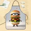 Cute Cartoon Hamburger Chef Kitchen Apron - Funny Food Character Graphic Linen Bib for Men Women Cooking Baking Party Gift Decor