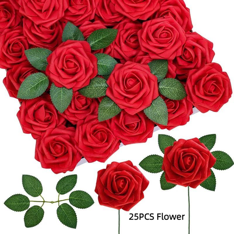 §16/25st Konstgjorda Rosblommor Med Stjälkar För DIY Bröllopsdekorationer Centerpieces Arrangement Fest Trädgård Heminredning Gåvor