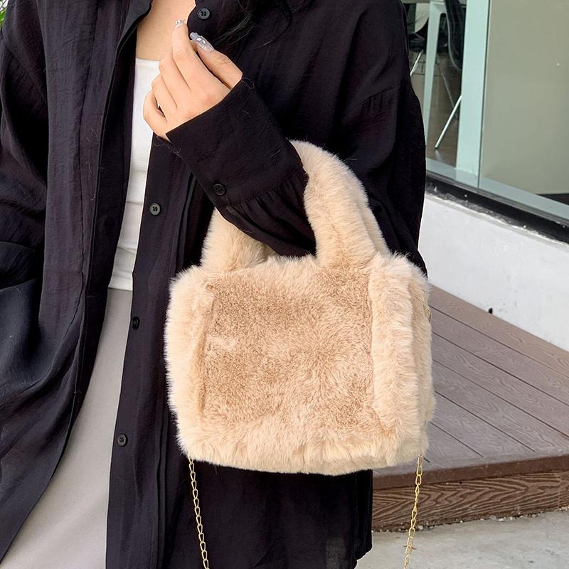 Winter Faux Fur Shopper Tote Bag for Women Plush Handbag Designer Fluffy Wool Shoulder Bag Women Furry Crossbody Messenger Bag KTB