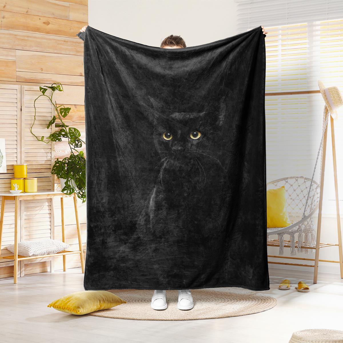 

1PC black cat pattern printed blanket, suitable for sofas, beds, offices, travel, camping chairs, warm plush blanket 150x200cm