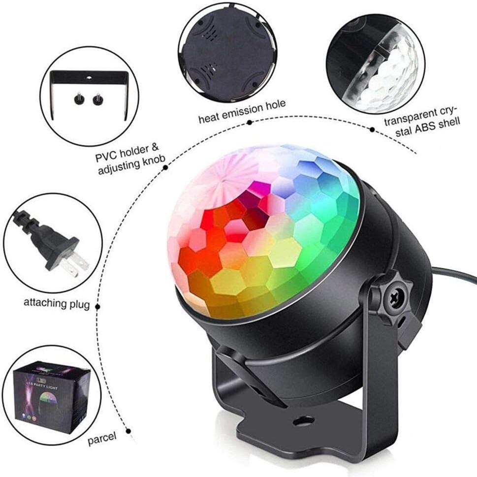 Sound-Activated LED Magic Crystal Ball Light - Mini Rotating Stage Light for Atmosphere, KTV, Bar, DJ
