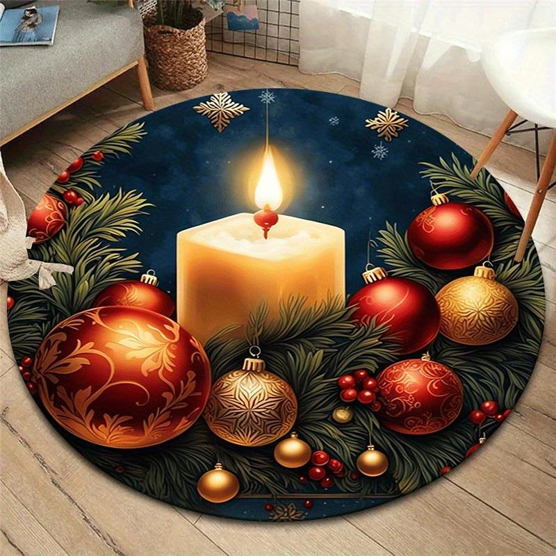 

1pc Soft, Absorbent & Non-Slip Christmas By Candlelight Round Rug, Perfect for Entryway, Living Room, Bedroom Decor, Machine Washable Flanne 80cm by 80cm