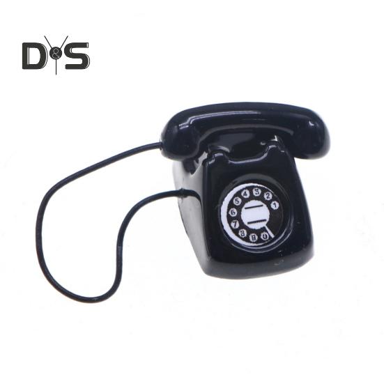 

Мини-телефонная модель кукольного домика, миниатюрный ретро-сплавный стационарный телефон для кукольных домиков в масштабе 1/6 1/12, декор чёрный