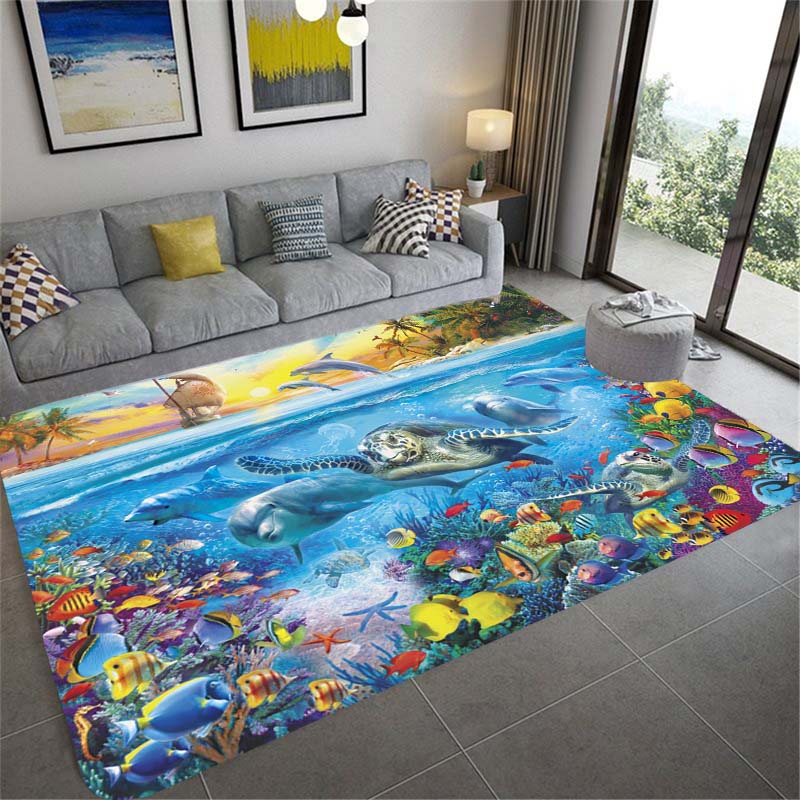Beautiful Universe Purple Sky Zodiac Rug Living Room Bedroom Large Rug Aesthetic Floor Mat Ocean Dolphin Galaxy Whale Rug