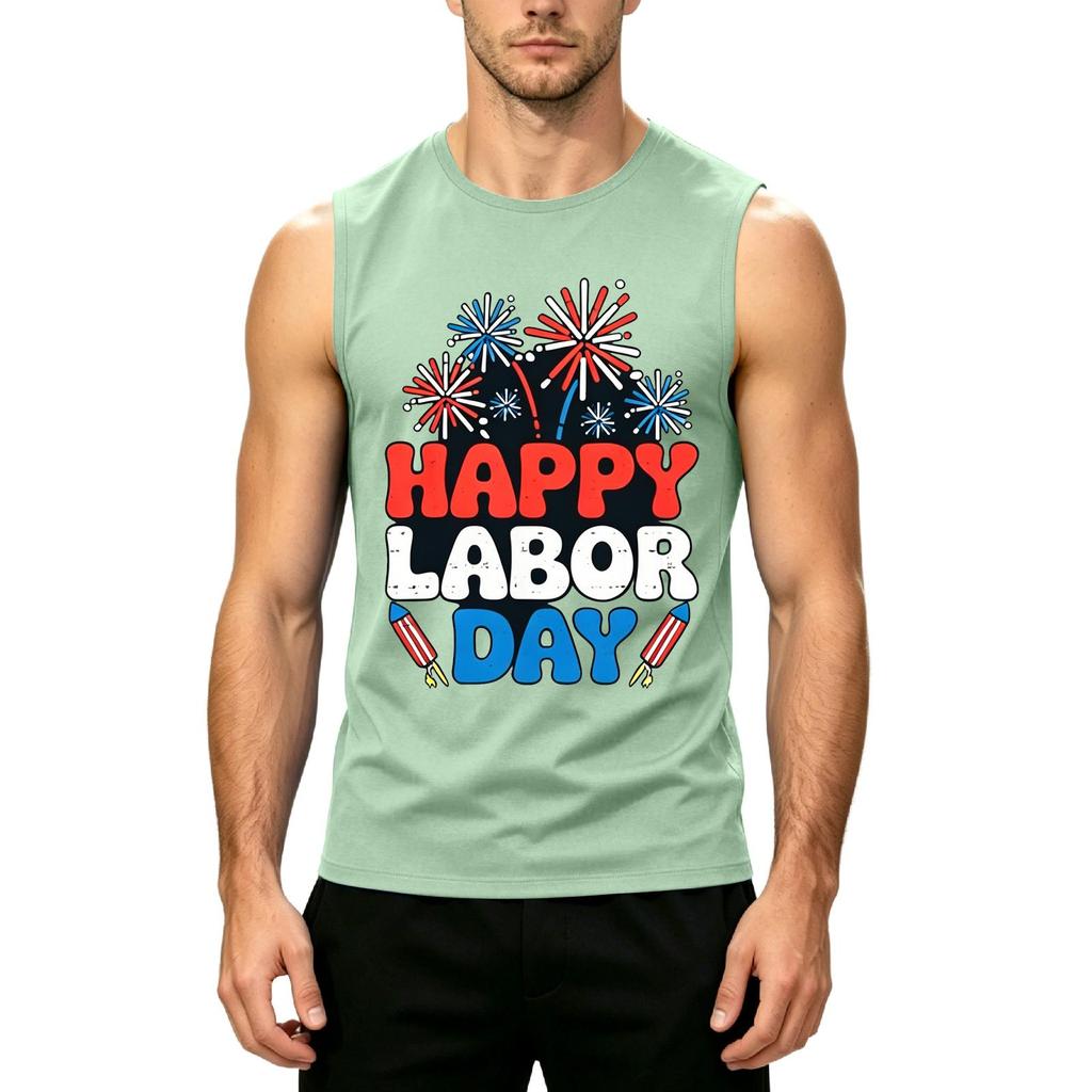 Men's Sleeveless Casual Tank Top Labor Day Graphic Print Summer Muscle Shirt Lightweight Comfortable Fit