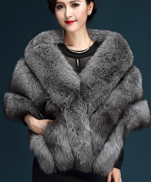 Autumn and winter bride fur shawl imitation fur fox hair thickened splicing fluff sleeveless dress with coat