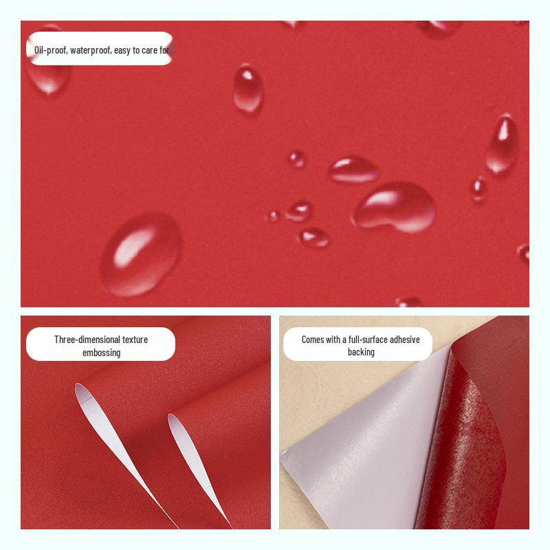 Cinnabar Red Waterproof PVC Wall Sticker for Living Room - Self-Adhesive Background Wallpaper