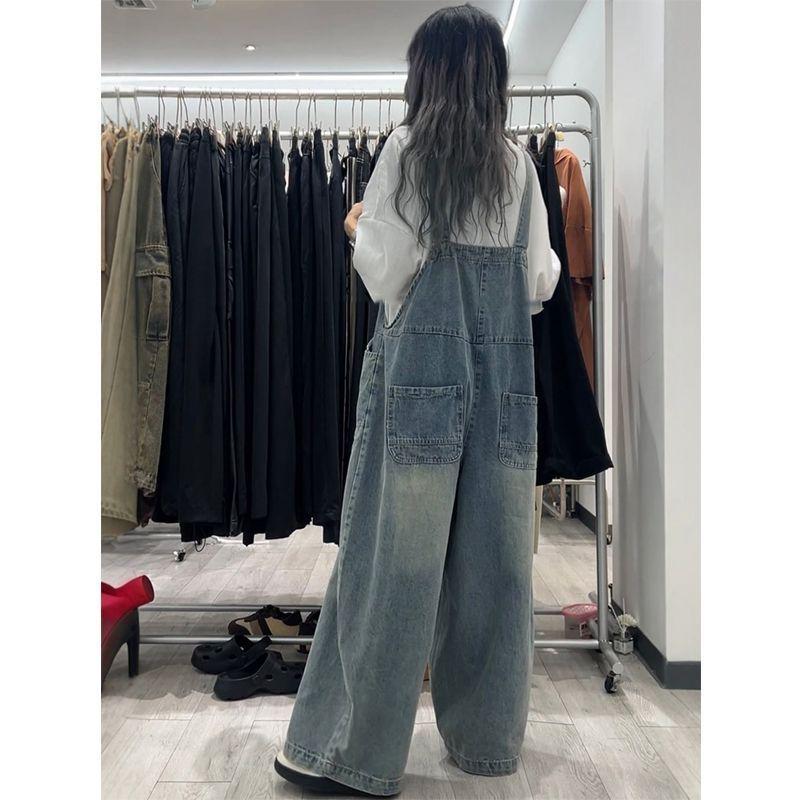 Women's Straight-Leg Denim Overalls: Cool, Sweet, Age-Defying, Relaxed Fit, High-Waisted, Loose, Wide-Leg Trendy Pants.