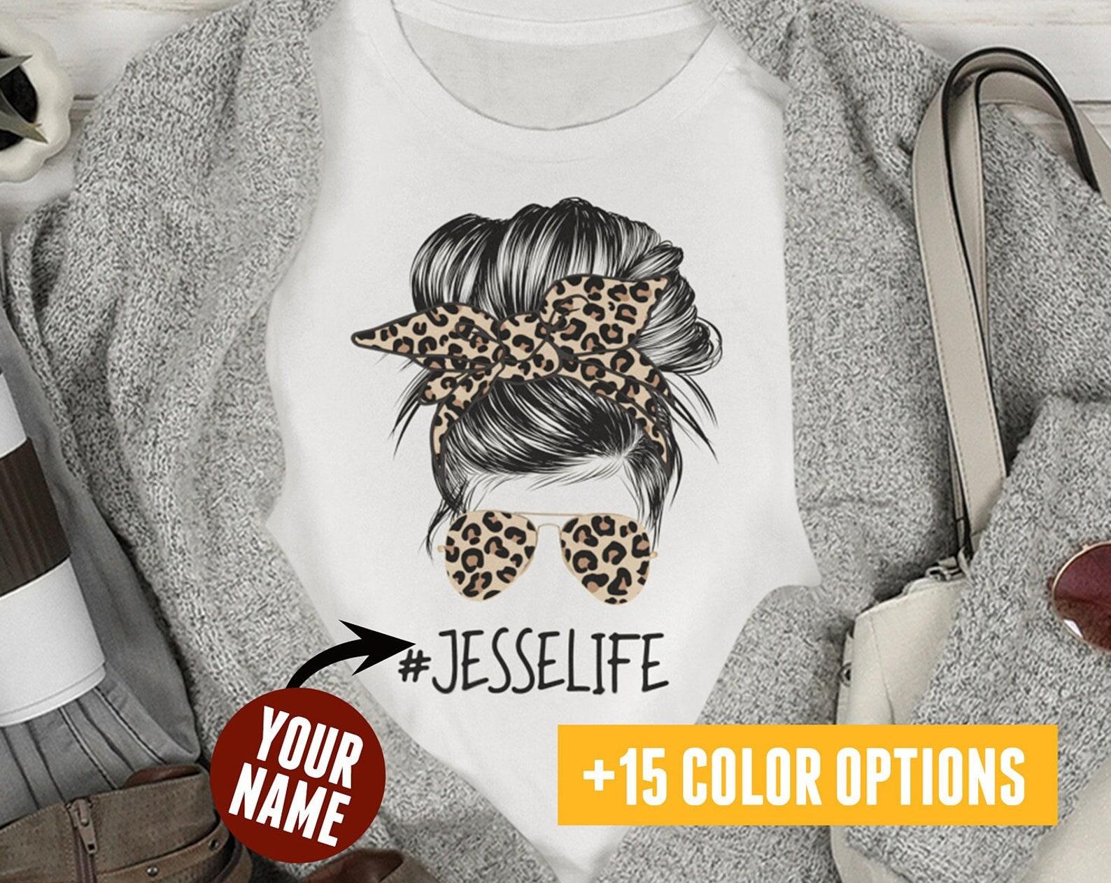 Custom Leopard Mom Tshirt for Women, Customizable Mama Messy Bun Shirt for Mom, Personalized Gift for Mama Name tee, Custom Cheetah Mama tee S