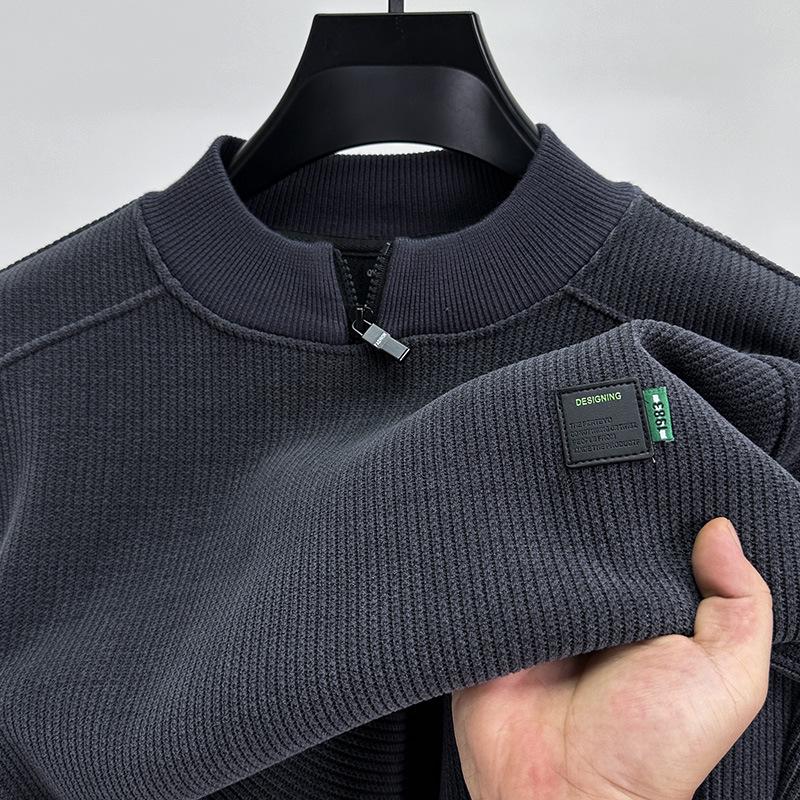 Brand Men's Fleece-Lined Half-Zip Collar Sweatshirt: Autumn & Winter Casual Trendy Warm Pullover Sweater.