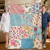 1 Piece Floral Blue and Pink Flannel Blanket, Soft, Suitable for Sofa, Bed, Office, All-season Use.