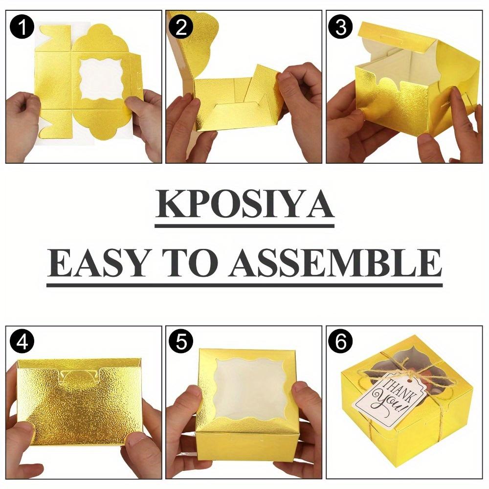 10pcs Golden Bakery Boxes with Window Individual Cupcake Boxes with Tag and String Cookie Boxes Cake Boxes Biscuit Boxes Candy Boxes Gift Boxes Pastry