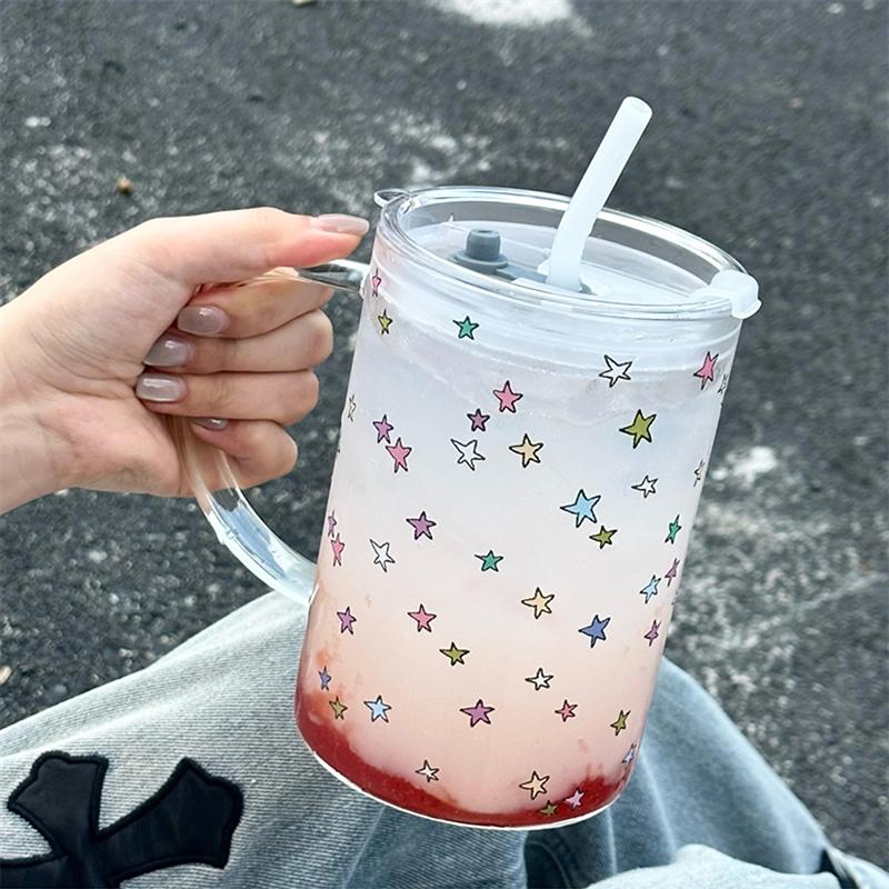 1000ml Large Glass Cup Tumbler With Lid Straw For Ice Coffee Tea Juice Beer Cute Glass Mug Water Bottle Aesthetic Drink Bottle