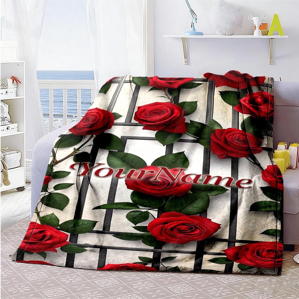 Rose Customize Your Name Blanket Lightweight Personalized Blanket Soft Warm Cozy Versatile for Home Decor Office Chair Nap Office for All Occasions
