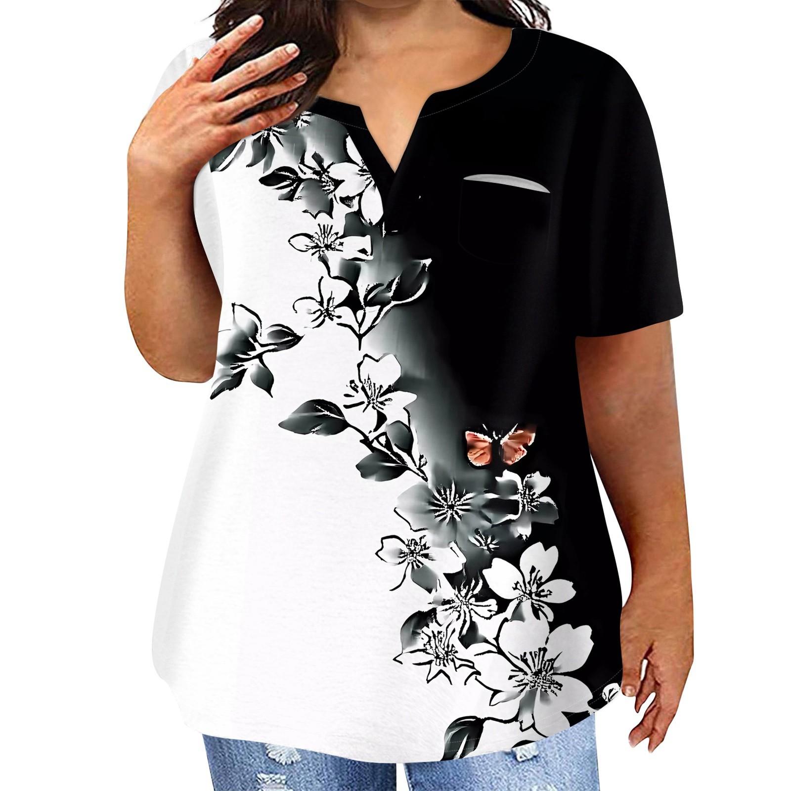 

Женская футболка большого размера, повседневный топ с карманами и V-образным вырезом с короткими рукавами XL белый